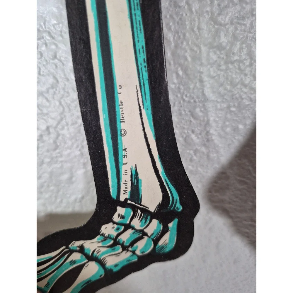 Vtg Beistle Jointed Cardboard Skeleton Halloween Decoration Teal Cream 36 Inch
